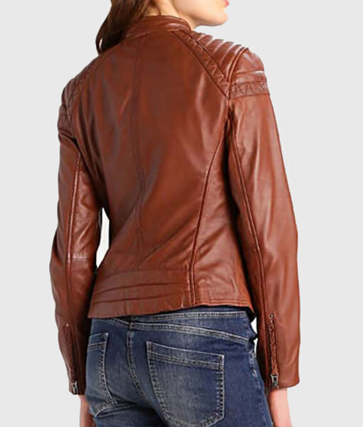 Lois Women's Cognac Leather Biker Jacket - Cognac Leather Biker Jacket for Women - Back View