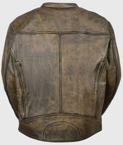 Pattrick Men's Brown Distressed Leather Biker Jacket - Brown Distressed Leather Biker Jacket for Men - Back View