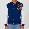 Sonic Blue Varsity Bomber Jacket-Front