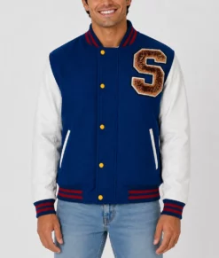 Sonic Blue Varsity Bomber Jacket-Front