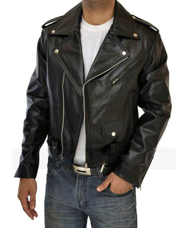 Men's Terminator Arnold Brando Black Distressed stylish Cowhide Leather Jacket 