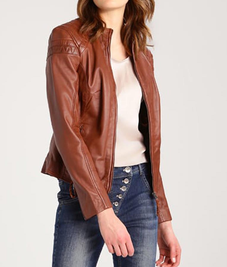 Womens Brown Café Racer Leather Jacket