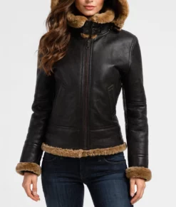 Ashley Women's Black B-3 Bomber Leather Jacket-Front