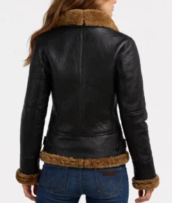 Ashley Women's Black B-3 Bomber Leather Jacket-Back