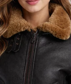 Ashley Women's Black B-3 Bomber Leather Jacket-Zoom