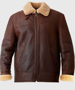 Campbell Men's Brown B-3 Bomber Leather Jacket - Brown B-3 Bomber Leather Jacket for Men - Front View