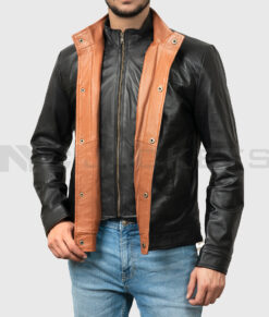 Danny Men's Black Leather Jacket - Black Leather Jacket for Men - Front Open View