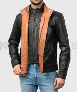Danny Men's Black Leather Jacket - Black Leather Jacket for Men - Front Open View