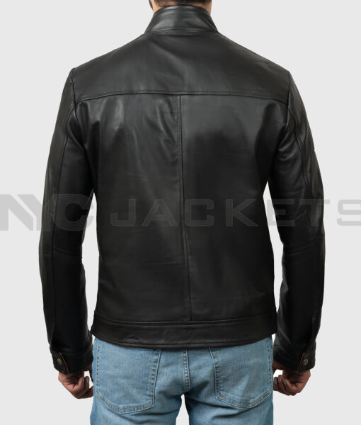 Danny Men's Black Leather Jacket - Black Leather Jacket for Men - Back View