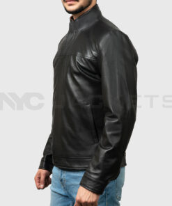Danny Men's Black Leather Jacket - Black Leather Jacket for Men - Side View