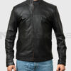 Danny Men's Black Leather Jacket - Black Leather Jacket for Men - Front Close View