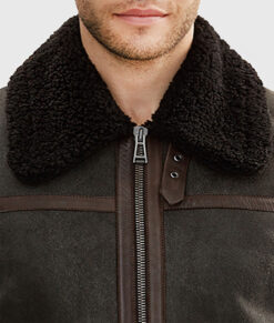 Elinor Mens Brown G1 Bomber Leather Jacket - Brown G1 Bomber Leather Jacket for Mens - Collar View