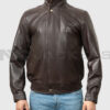 Pisces Men's Brown Leather Jacket - Black Leather Jacket for Men - Front Close View