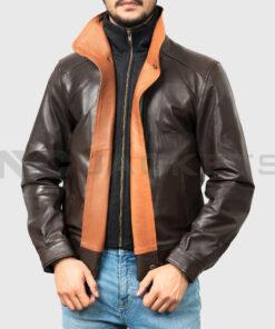 Pisces Men's Brown Leather Jacket - Black Leather Jacket for Men - Front Open View
