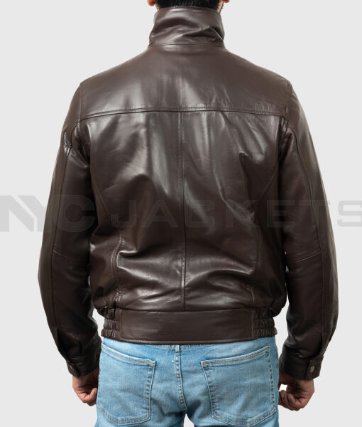 Pisces Men's Brown Leather Jacket - Black Leather Jacket for Men - Back View