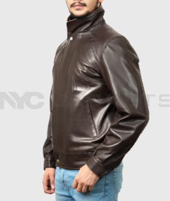 Pisces Men's Brown Leather Jacket - Black Leather Jacket for Men - Side View