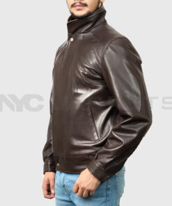 Pisces Men's Brown Leather Jacket - Black Leather Jacket for Men - Side View