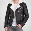 Ross Men&rsquo;s Black Shearling Leather Biker Jacket-Front