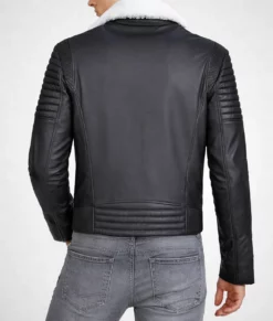 Ross Men&rsquo;s Black Shearling Leather Biker Jacket-Back