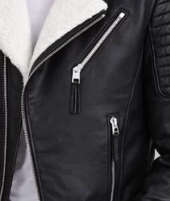 Ross Men&rsquo;s Black Shearling Leather Biker Jacket-Zoom