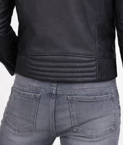 Ross Men&rsquo;s Black Shearling Leather Biker Jacket-Zoom