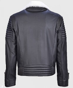 Ross Men's Black Shearling Leather Biker Jacket - Black Shearling Leather Biker Jacket for Men - Back View