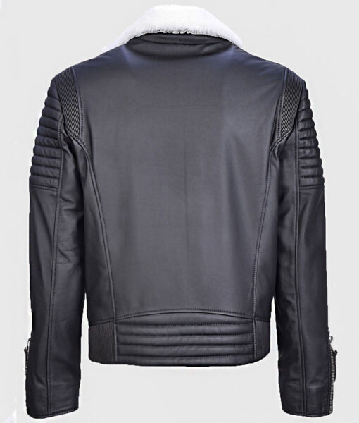 Ross Men's Black Shearling Leather Biker Jacket - Black Shearling Leather Biker Jacket for Men - Back View