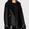Tracy Women's Black Shearling Leather Biker Jacket - Black Shearling Leather Biker Jacket for Women - Front View