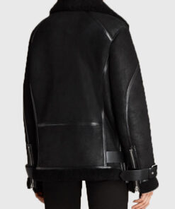 Tracy Women's Black Shearling Leather Biker Jacket - Black Shearling Leather Biker Jacket for Women - Back View