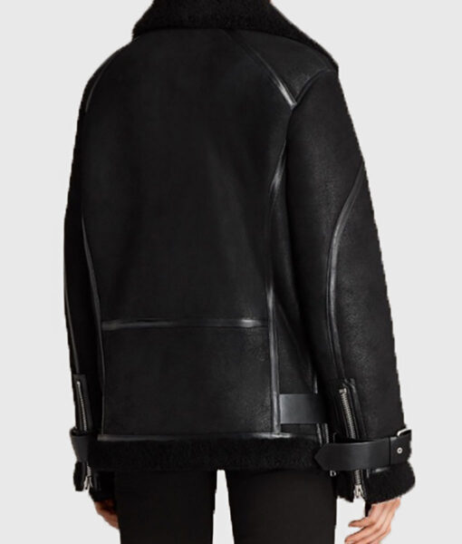 Tracy Women's Black Shearling Leather Biker Jacket - Black Shearling Leather Biker Jacket for Women - Back View