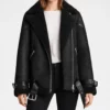 Tracy Women's Distressed B-3 Black Bomber Leather Jacket-Front