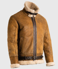 Zenith Mens Brown B3 Bomber Leather Jacket - Brown B3 Bomber Leather Jacket ffor Mens - Side View