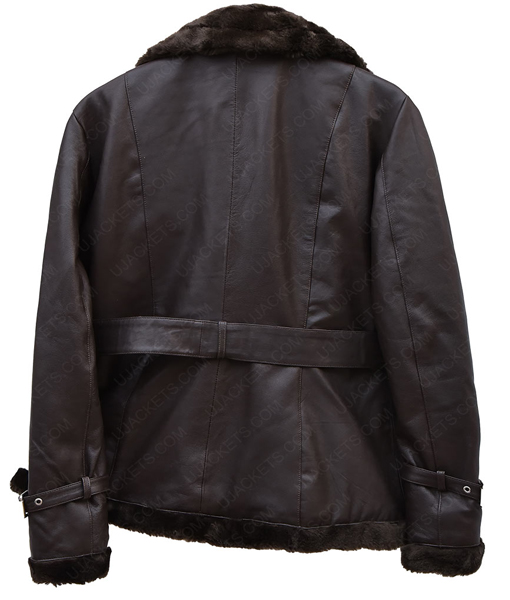 Belted Sheepskin Black Leather Jacket Coat For Women back