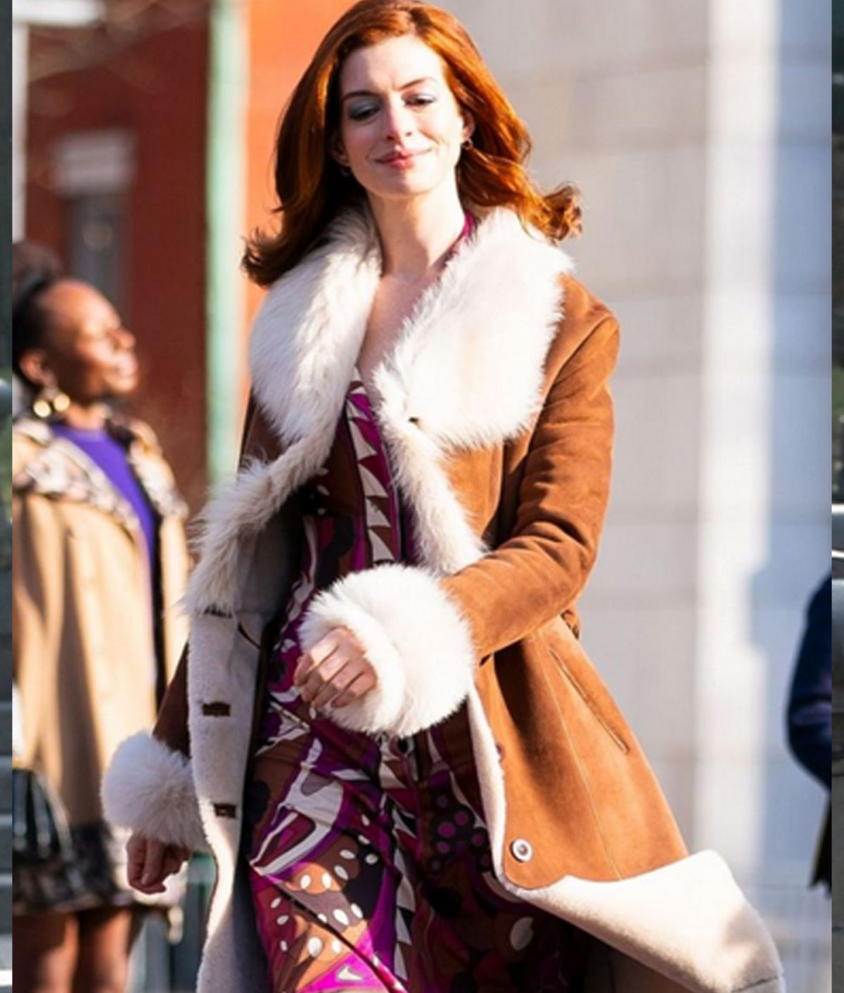 Modern Love Anne Hathaway Fur Brown Coat