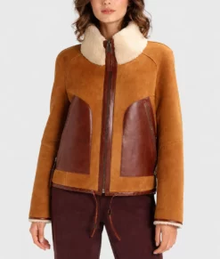 Alicia Women's Brown Bomber Suede Jacket-Front