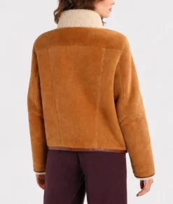 Alicia Women's Brown Bomber Suede Jacket-Back