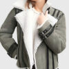 Evander Womens Grey B3 Suede Leather Bomber Jacket - Front View
