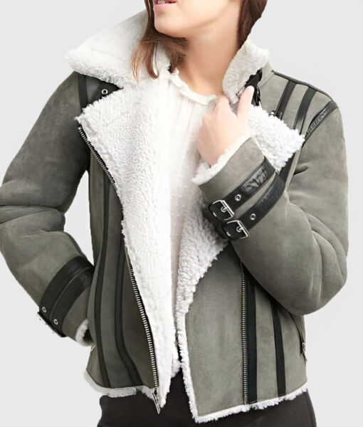 Evander Womens Grey B3 Suede Leather Bomber Jacket