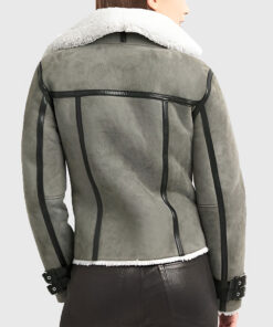 Evander Womens Grey B3 Suede Leather Bomber Jacket - Back View