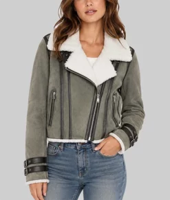 Maggie Women’s Grey B-3 Bomber Suede Jacket-Front