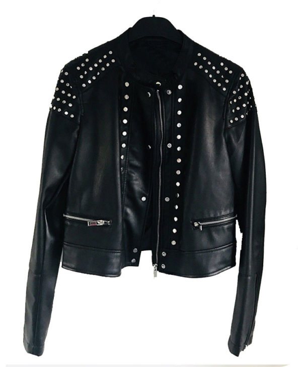 Black Studded Racer Leather Jacket