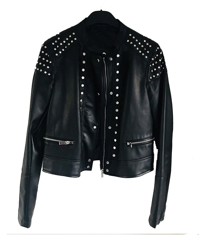 Black Studded Racer Leather Jacket