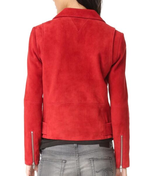 Suede Leather Red Biker Jacket