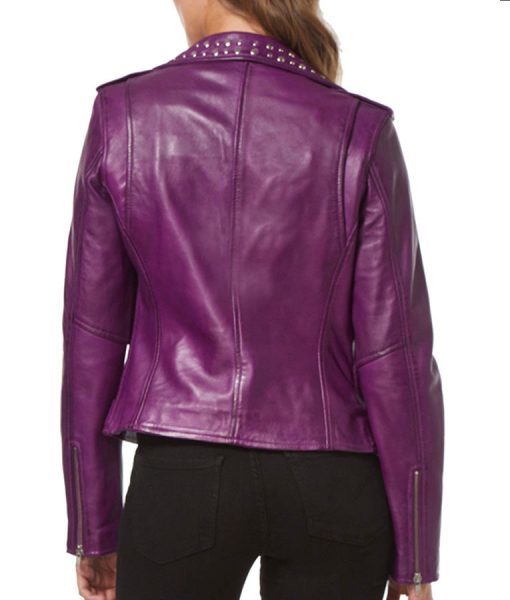 Purple Studded Leather Jacket