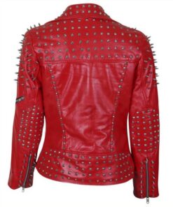 Red Spike Studded Leather Jacket