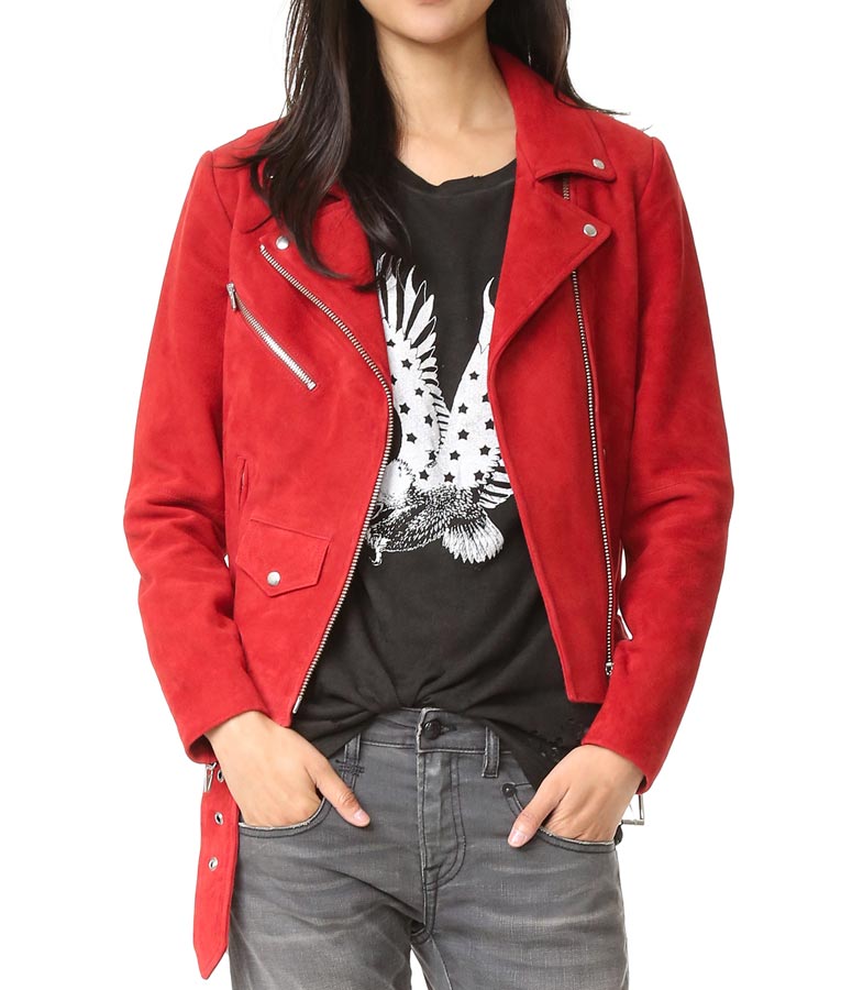Emma Swan Suede Leather Red Biker Jacket