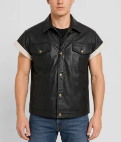 John Marston Black Leather Vest-Front