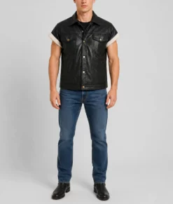 John Marston Black Leather Vest-Front Full