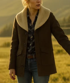 Beth Dutton Kelly Reilly Shawl Collar Coat-FrontView