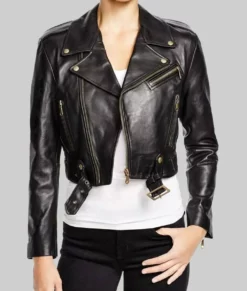 Wrestler Rebecca Quin Lynch Black Leather Biker Jacket-1